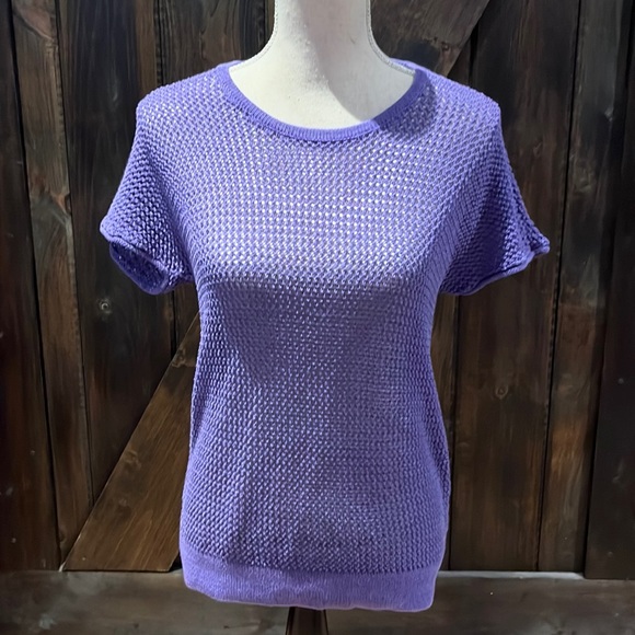 Chico’s purple knit style short sleeve top - Picture 1 of 8